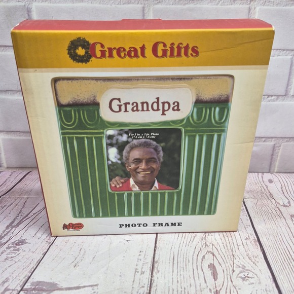 Cracker Barrel Other - VTG‎ Cracker Barrel Grandpa Photo Frame Green Ceramic 3x3 Square Gift 411305 NEW